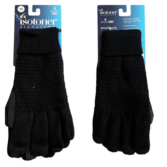 isotoner Accessories Isotoner Signature Black Knit Gloves With Smart Dri And Touchscreen